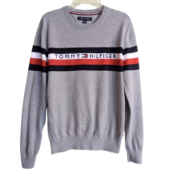 Tommy Hilfiger Casper Sweater Heathered Gray Crew Neck Pullover - Picture 1 of 11